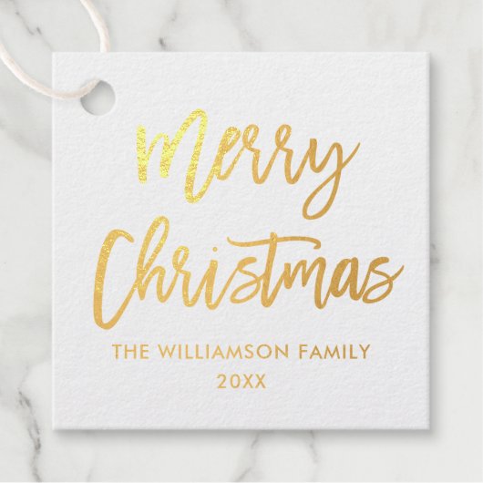 Borstel Script Gouden folie Merry Christmas Square Bedankjes Labels (Voorkant)