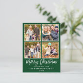 Borstel Script Green Family 4 FotoKerstmis Briefkaart (Staand voorkant)