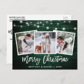 Borstel Script Green Wood Licht 3 Kerstmis foto Briefkaart (Voorkant / Achterkant)