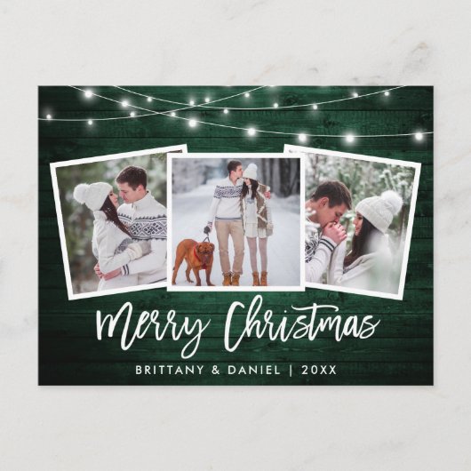 Borstel Script Green Wood Licht 3 Kerstmis foto Briefkaart (Voorkant)