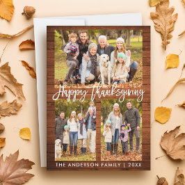 Borstel Script Happy Thanksgiving Wood 3 foto's Feestdagenkaart