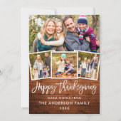 Borstel Script Happy Thanksgiving Wood 4 foto's Feestdagenkaart (Voorkant)