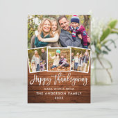 Borstel Script Happy Thanksgiving Wood 4 foto's Feestdagenkaart (Staand voorkant)