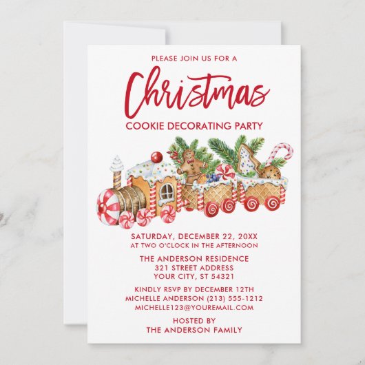 Borstel Script Kerst Cookie Decorating Party Rood Kaart (Voorkant)