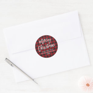Borstel Script Kerst Rood geruite envelop afdichti Ronde Sticker