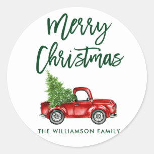 Borstel Script Kerst Truck Envelope Seal G Ronde Sticker