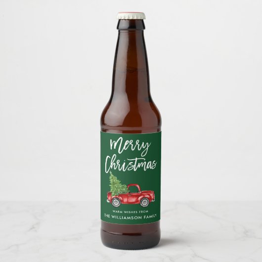 Borstel Script Kerst  Truck Groen Bier Etiket (Voorkant)