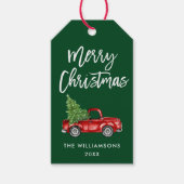 Borstel Script Kerst Truck Groen Cadeaulabel (Voorkant)