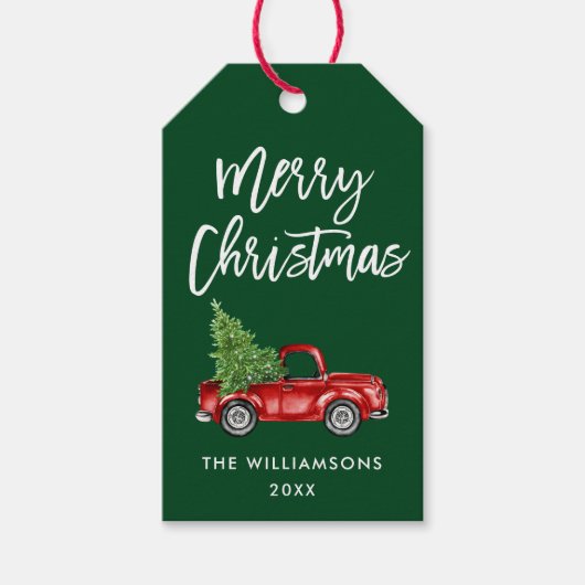 Borstel Script Kerst  Truck Groen Cadeaulabel (Voorkant)