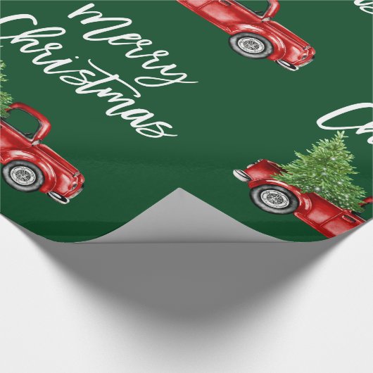 Borstel Script Kerst  Truck Groen Cadeaupapier (Hoek)
