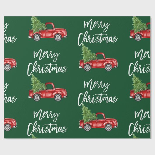 Borstel Script Kerst  Truck Groen Cadeaupapier (Vlak)