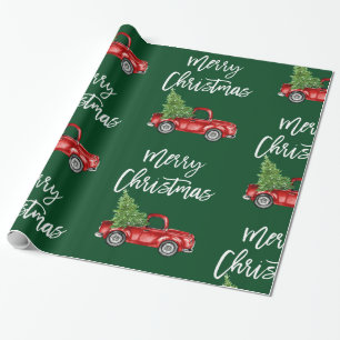 Borstel Script Kerst  Truck Groen Cadeaupapier
