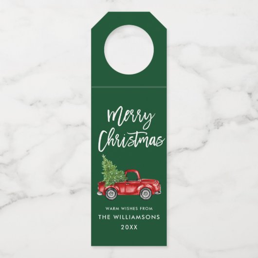 Borstel Script Kerst Truck Groen Flessenhanger (Voorkant)