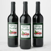 Borstel Script Kerst Truck Groen Plaid Wijn Etiket (Flessen)
