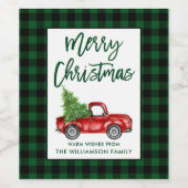 Borstel Script Kerst Truck Groen Plaid Wijn Etiket (Enkel label)