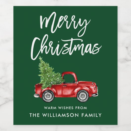 Borstel Script Kerst  Truck Groen Wijn Etiket (Enkel label)