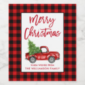 Borstel Script Kerst Truck Rood Plaid Wijn Etiket (Enkel label)