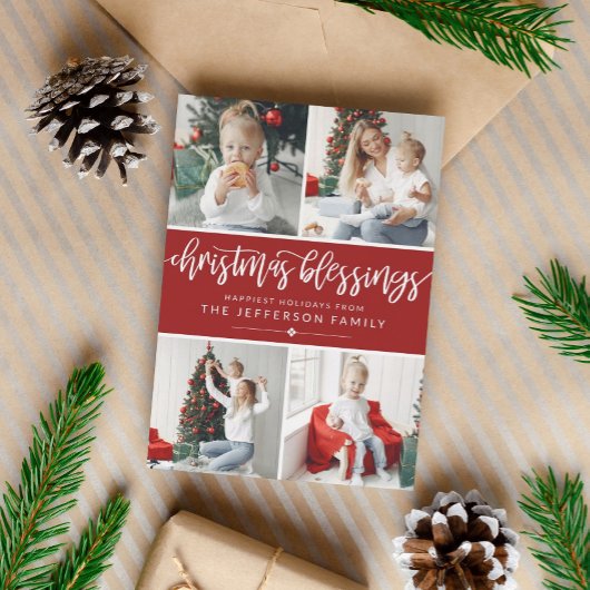 Borstel Script Kerstmis Zegeningen Fotocollage Feestdagenkaart