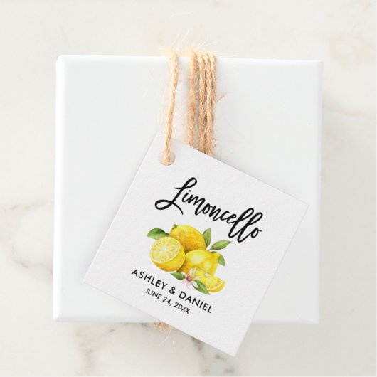 Borstel Script Lemons Bruiloft Limoncello Kraft Bedankjes Labels (In situ)