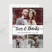 Borstel Script Liefde & Bedankt Bruiloft Collage Aankondigingskaart (Voorkant / Achterkant)