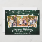 Borstel Script Lights Rustiek Groen Hout 3 Foto Feestdagenkaart (Voorkant)