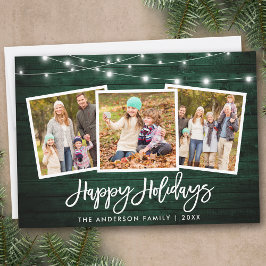 Borstel Script Lights Rustiek Groen Hout 3 Foto Feestdagenkaart