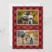 Borstel Script Merry Christmas Red Plaid 3 Foto Feestdagenkaart (Achterkant)