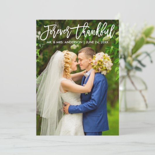 Borstel Script Modern voor altijd dankbaar trouwfo Bedankkaart (Staand voorkant)