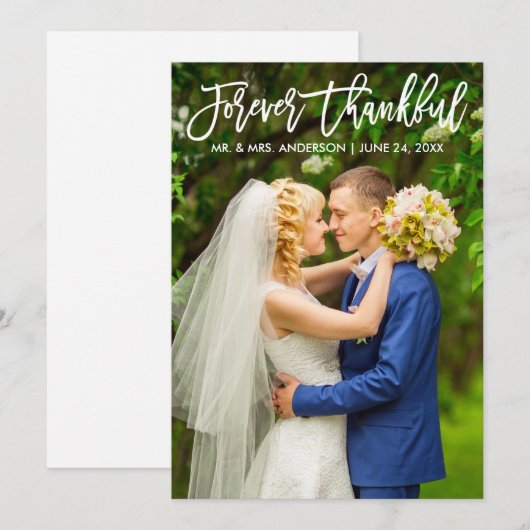 Borstel Script Modern voor altijd dankbaar trouwfo Bedankkaart (Voorkant / Achterkant)