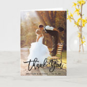 Borstel Script Moderne bruiloft foto Gevouwen Dank Kaart (Gele Bloem)