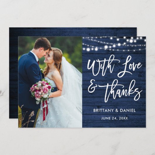 Borstel Script Rustiek Blauw Hout Liefde Bedankt b (Voorkant / Achterkant)