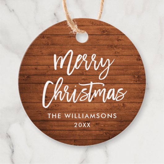 Borstel Script rustieke hout kerst Bedankjes Labels (Voorkant)