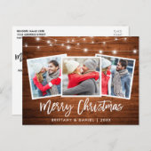 Borstel Script rustieke houten lichten kerst 3 fot Briefkaart (Voorkant / Achterkant)