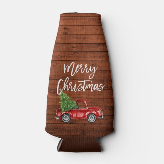 Borstel Script Rustieke Houten Vrachtwagen Kerstmi Flesjeskoeler (Voorkant)