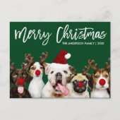 Borstel Script Star Merry Christmas Dogs Groen Briefkaart (Voorkant)