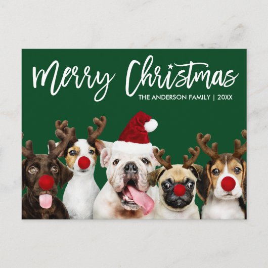 Borstel Script Star Merry Christmas Dogs Groen Briefkaart (Voorkant)