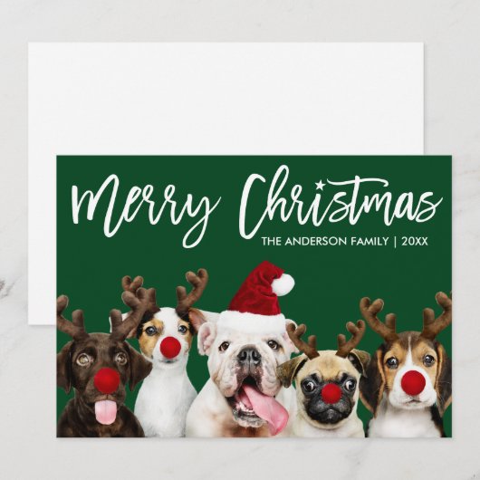 Borstel Script Star Merry Christmas Dogs Groen Feestdagenkaart (Voorkant / Achterkant)