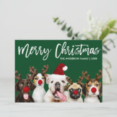 Borstel Script Star Merry Christmas Dogs Groen Feestdagenkaart (Staand voorkant)