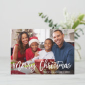 Borstel Script Star Merry Christmas Foto Rode Kaar Kaart (Staand voorkant)