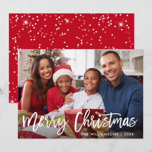 Borstel Script Star Merry Christmas Foto Rode Kaar Kaart (Voorkant / Achterkant)
