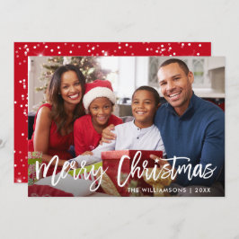 Borstel Script Star Merry Christmas Foto Rode Kaar Kaart