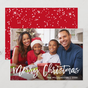 Borstel Script Star Merry Christmas Foto Rode Kaar Kaart