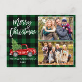 Borstel Script Truck 2 Foto Kerstmis Groen Plaid Briefkaart (Voorkant)