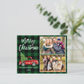 Borstel Script Truck 2 Foto Kerstmis Groen Plaid Briefkaart (Staand voorkant)