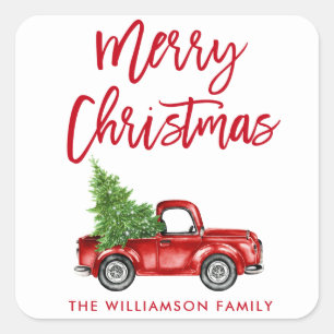 Borstel Script  Truck Christmas Envelope Seal Vierkante Sticker