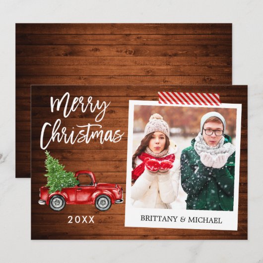 Borstel Script Truck Instant Photo Craft Tape Wood Feestdagenkaart (Voorkant / Achterkant)