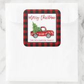Borstel Script Truck Kerstmis Rood Plaid L Vierkante Sticker (Tas)