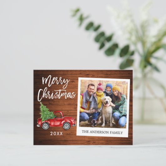 Borstel Script Truck Wood Instant Foto Kerstmis Briefkaart (Staand voorkant)