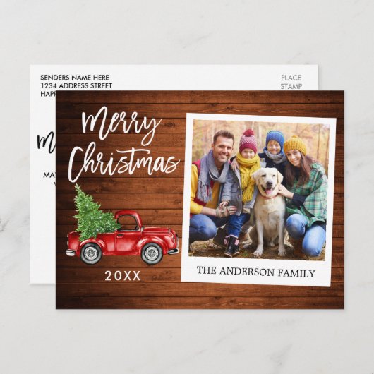 Borstel Script Truck Wood Instant Foto Kerstmis Briefkaart (Voorkant / Achterkant)