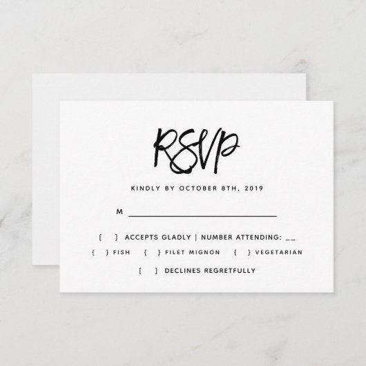 Borstel Script Typografie Bruiloft RSVP Kaart (Voorkant / Achterkant)